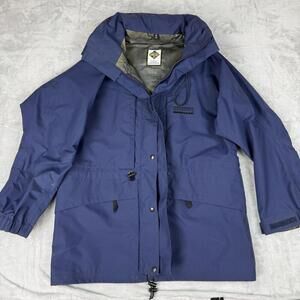 Kathmandu Gore-Tex Waterproof Jacket Rain Vintage Navy Blue Hooded Parka Size 12
